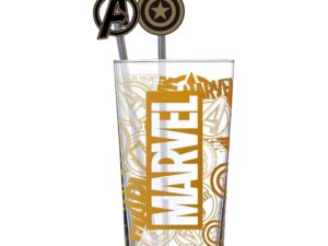 Marvel! Glass Tumbler with Straws Logo & Avengers 485ml